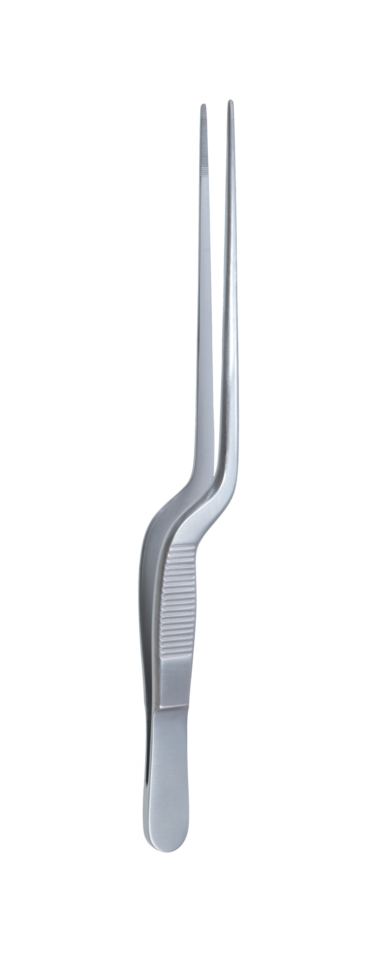 Bayonet Dressing Forceps, serrated jaws