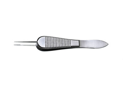 Paufique Suture Forceps, straight, with 5.0mm tying platform, 1x2 teeth, 0.7mm, 45° angle, length 8.5cm, Qty. 1