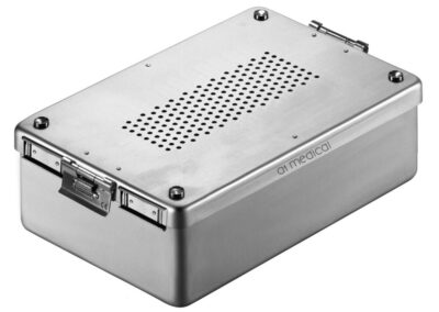 Sterilis. Case alu, compl. w/ quick-rel. w/ pos. act. spring mechan. on the lid, bottom perfor, outs. dim. 310x190x40mm, Qty. 1