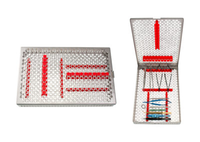 Steriliz. tray with lid, stainl. steel, electrop., 270x175x30mm, 4 lower & 2 upper instr. sup., for use in autoclave, Qty. 1