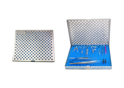 Steriliz. tray w/ lid, stainl. steel, w/ silic. mats, storage of up to 16 instr., outer dimensions: 261x219x26mm, Qty. 2
